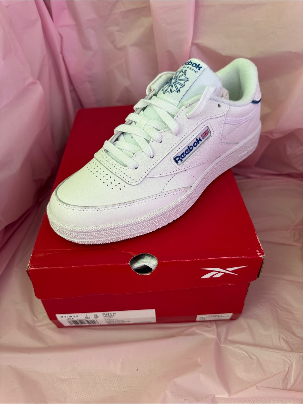 Reebok White Leather Low-Top Sneaker with Navy Logo
